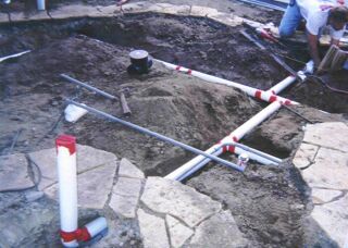 Drains and pipes in atrium